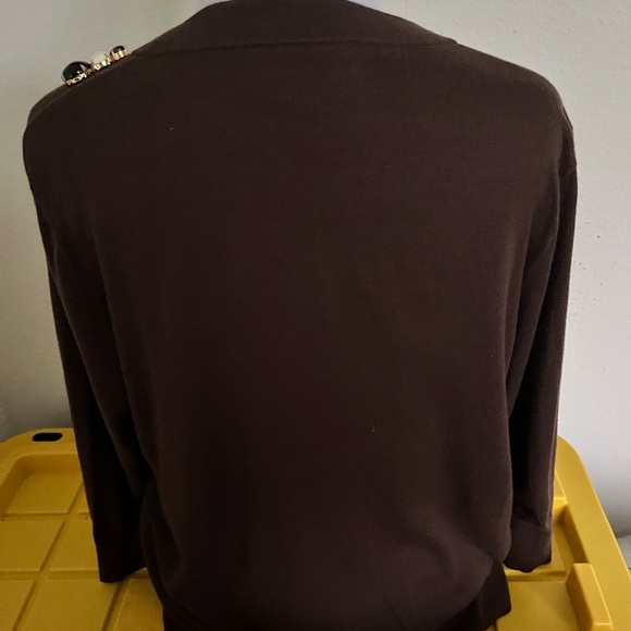 🍁ON SALE🍂KATE SPADE ‘RIO’ NWOT AUTHENTIC EMBELLISHED BROWN CARDIGAN SWEATER - Picture 9 of 10